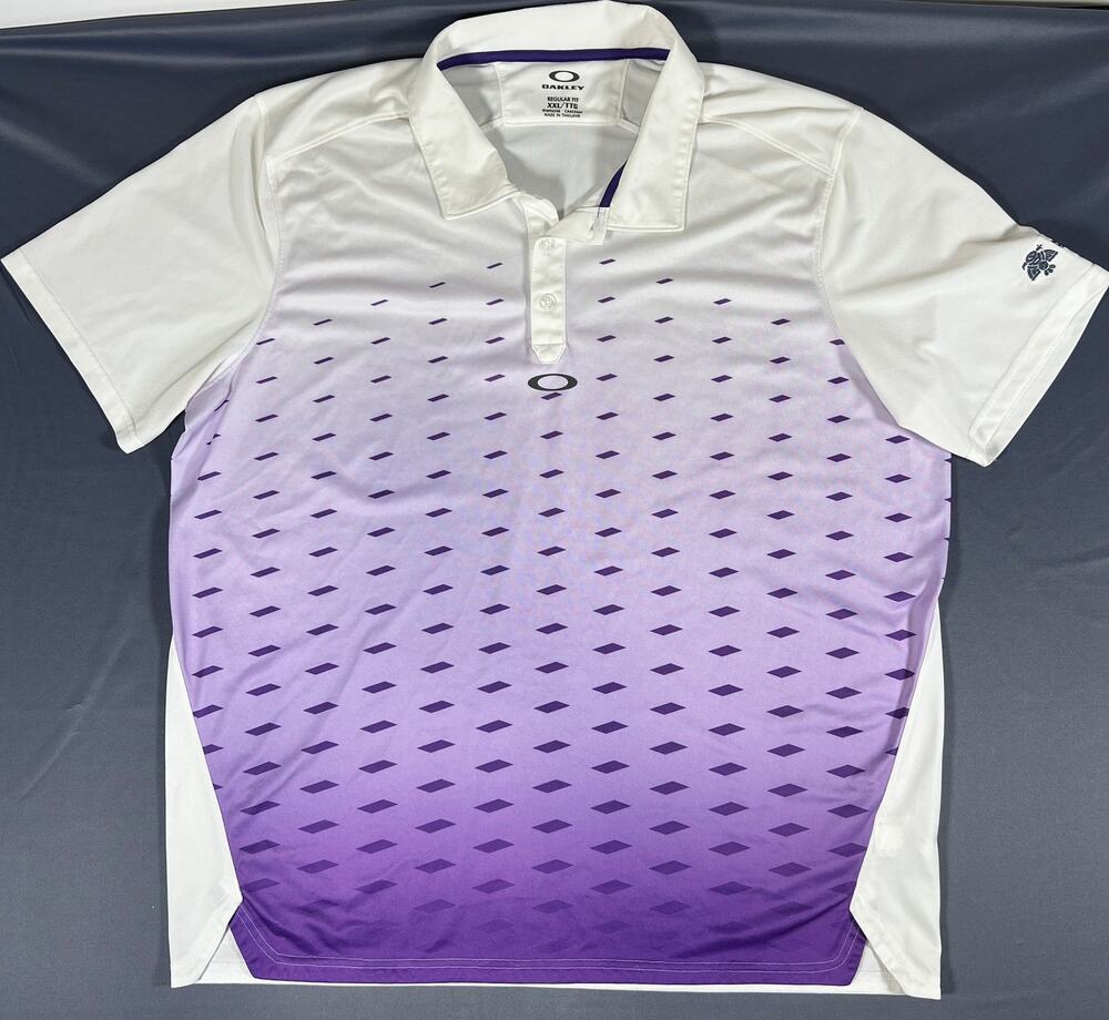 Oakley Hydrolix Golf Polo Shirt XXL White Purple Phoenix Open Regular Fit Mens
